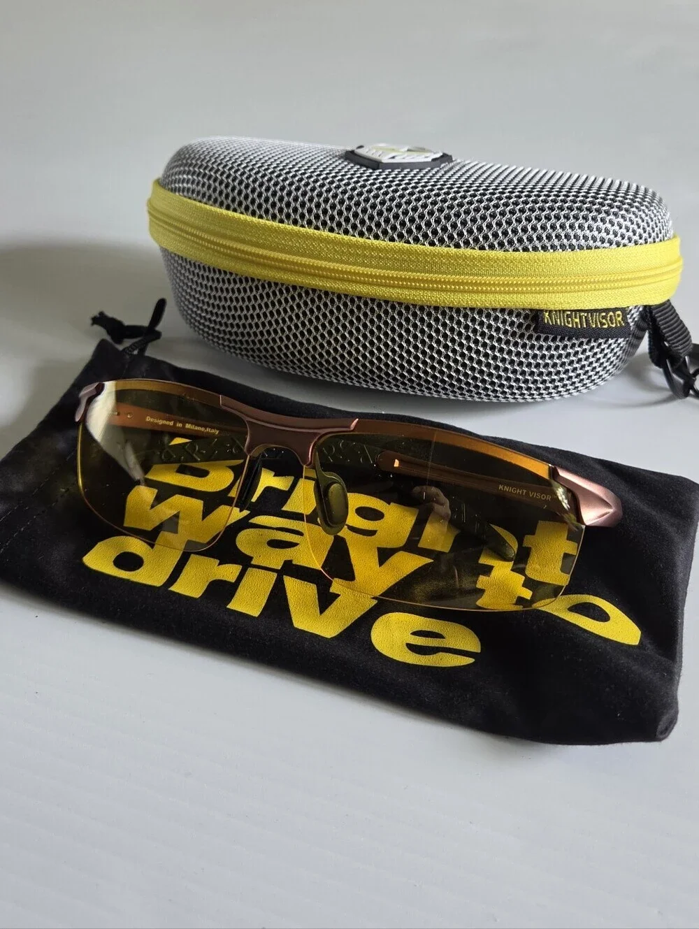 BLUPOND Night Driving Glasses Knight Visor Semi Rimless Frame